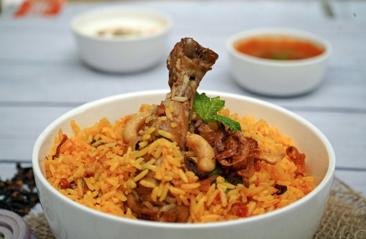 A bowl of biryani