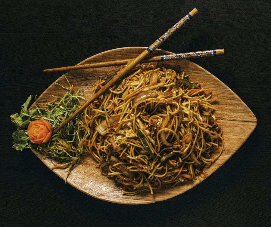 Stir-fried noodles with chopsticks